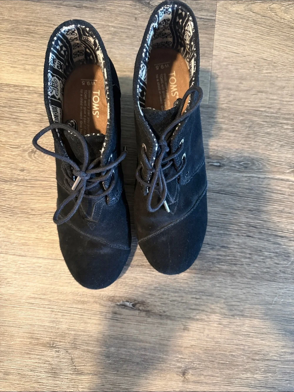 Toms Black Suede Wedge Lace-Up Ankle Booties